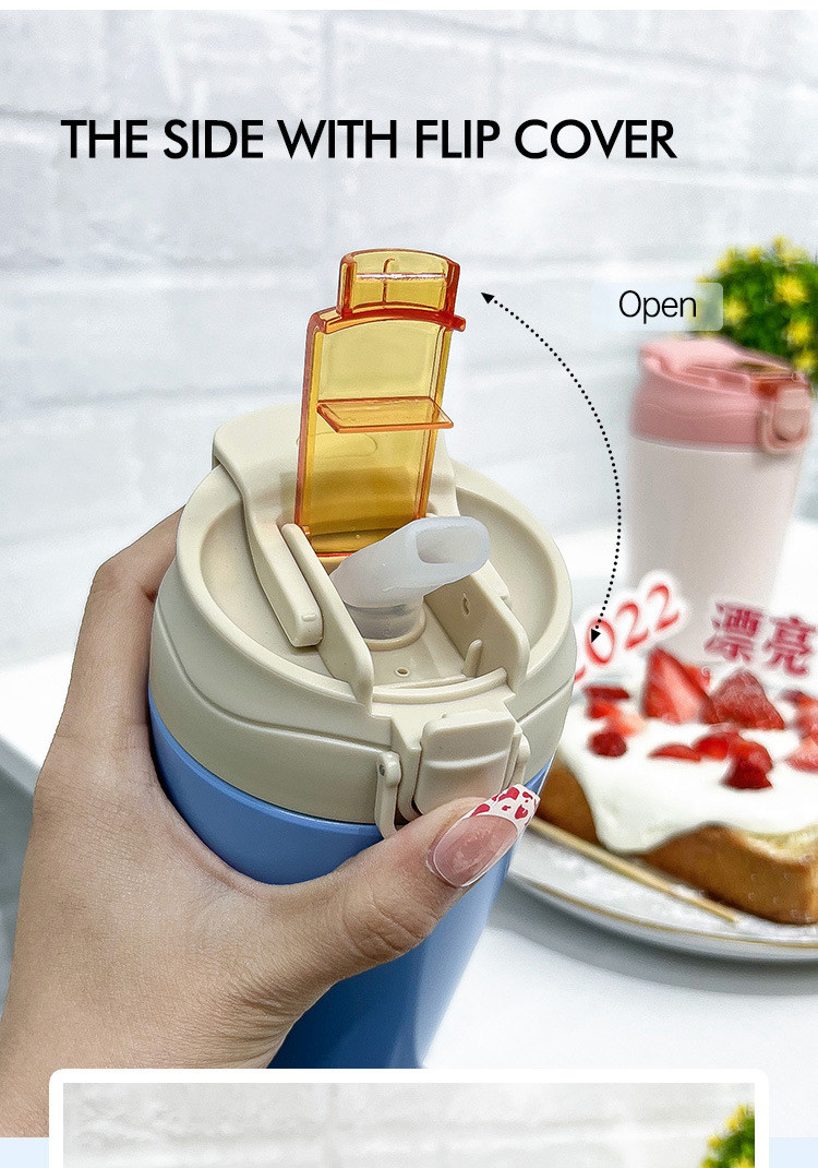 New Flip Lid Internet-pop Cup Compact And Convenient Insulated Water Cup And Straw