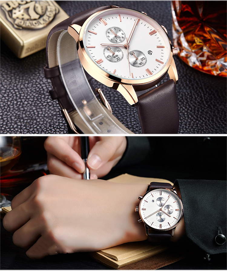 Fashion Alloy Quartz Mens Watch Perpetual Calendar Water Resistant
