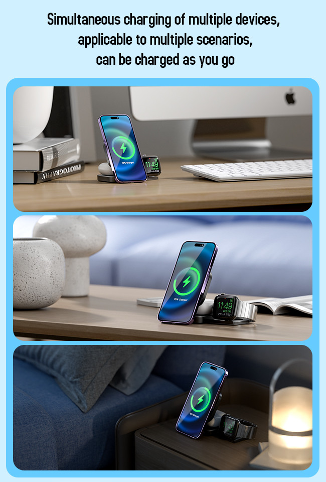 3 In 1 Desktop Wireless Charging Station Aluminium Alloy Magsafe Charger Stand