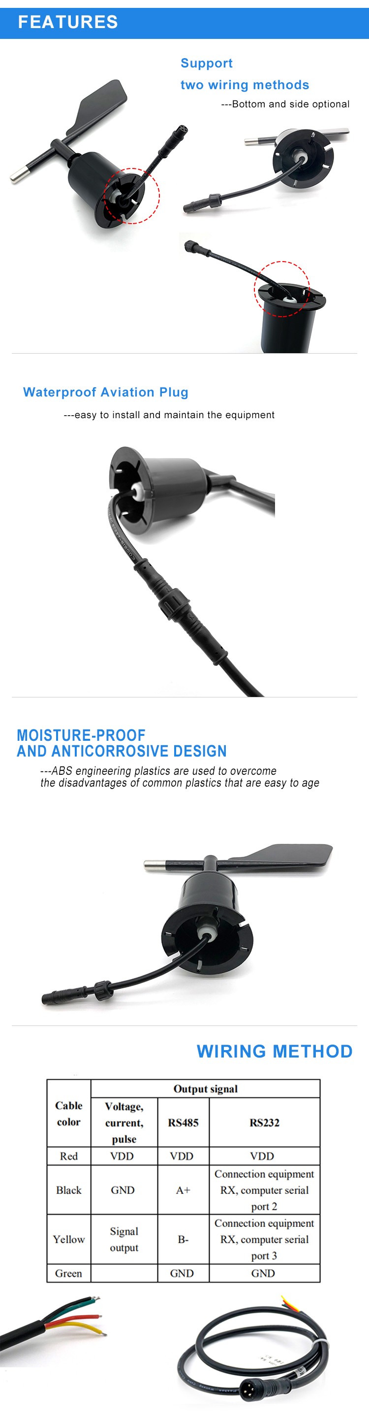 Plastic Electronic BGT-FX1 0-360 Degree Wind Direction Sensor for Outdoor Conditions