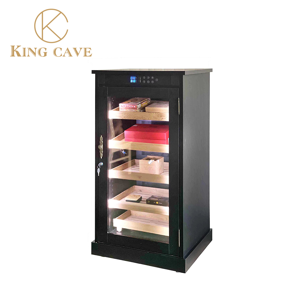 Retro Wood Grain Humidor Cabinet Freestanding Electric Cigar Cooler Refrigerator