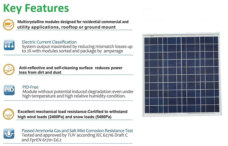 10w 20w 30w 40w 50w 60w 80w Polycrystalline Solar Panel 12v High Efficiency