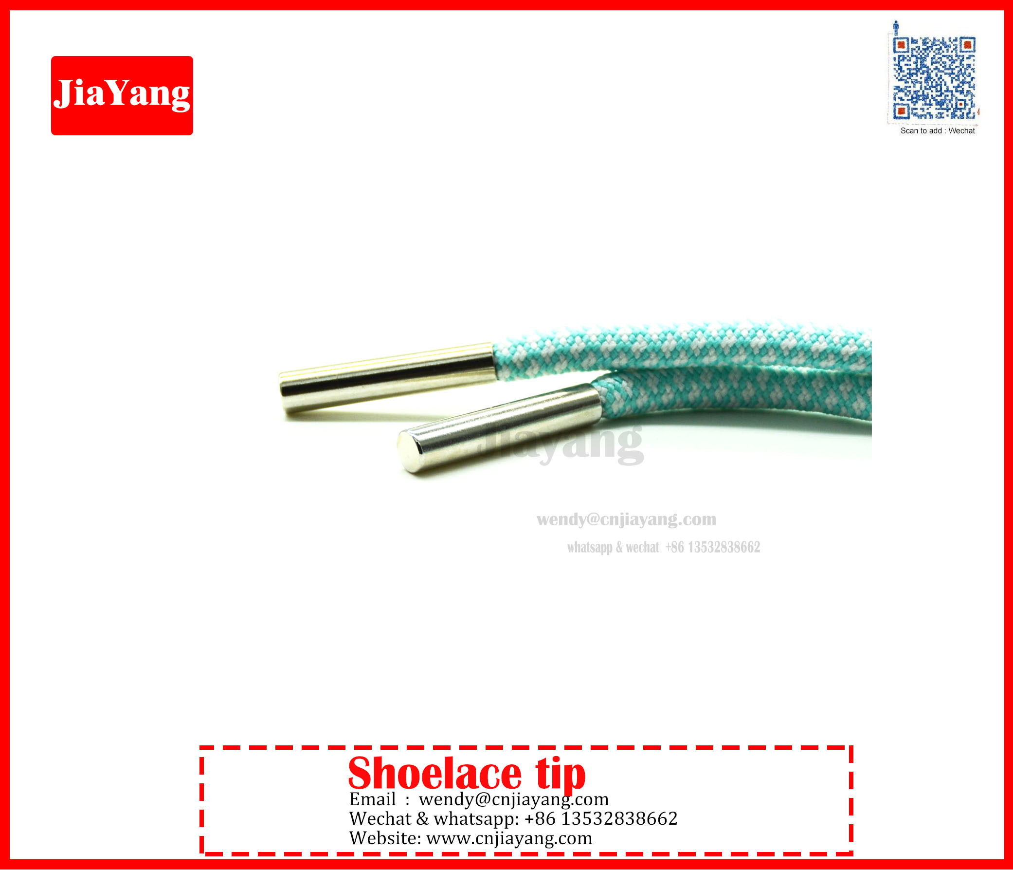 Jiayang 15mm silver color plated round shape flat end metal aglets for sneaker