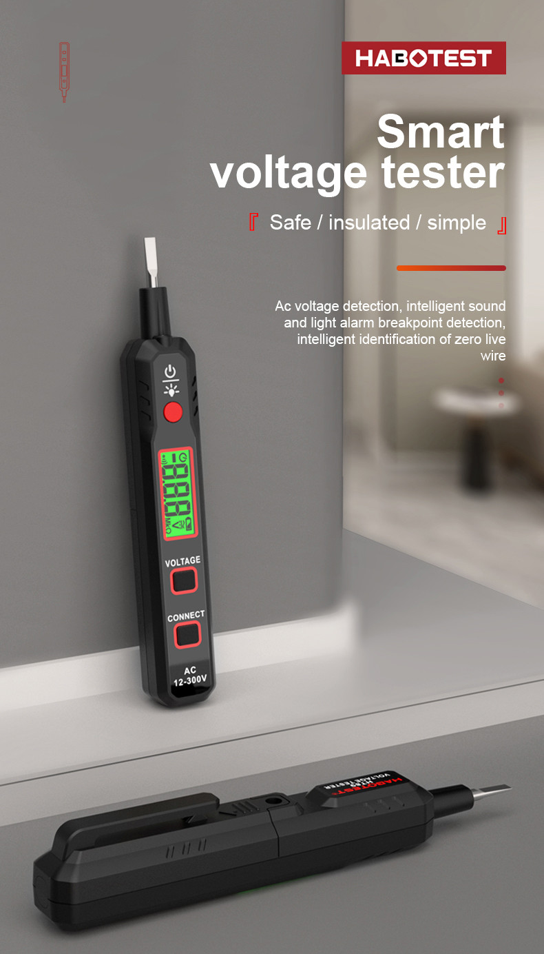 HABOTEST Voltage Detector HT89 AC 300V Sensitive Induction Tester Pen Backlight AC Voltage Tester Sound Light Alarm LCD Display
