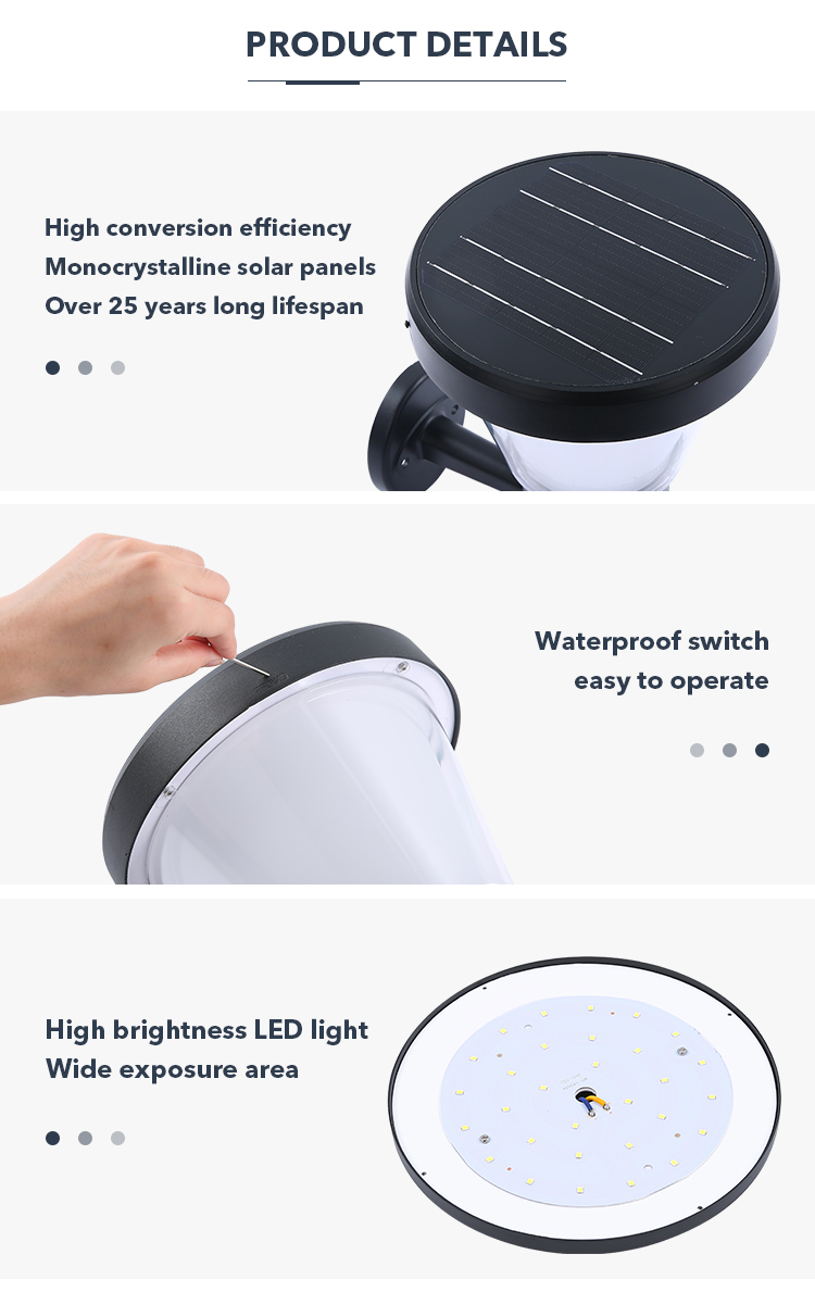 Black Die Casting Aluminum Wall Mounted Solar Lights Courtyard Wall Lamp IP65