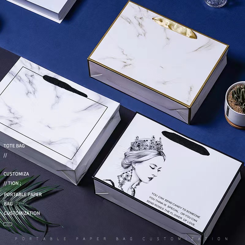 Offset Custom Printed Paper Bags Recyclable Ivory Board Paper