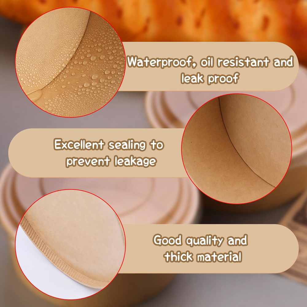 Custom Disposable Food Salad Packing Containers Takeaway Kraft Paper Bowls with Matt Lamination