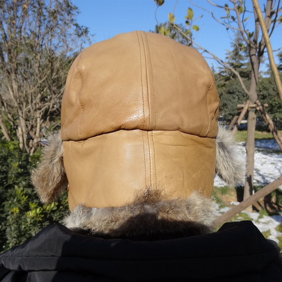 Custom Aviation Shearling Trapper Hat Earflap Rabbit Fur Trim Ushanka Hats