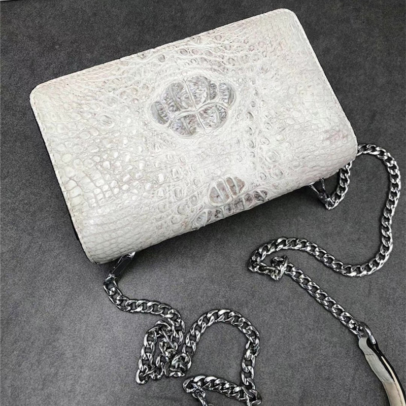 Authentic Crocodile Skin Women White Flap Bag Genuine Alligator Leather Lady Small Purse Female Single Shoulder Bag