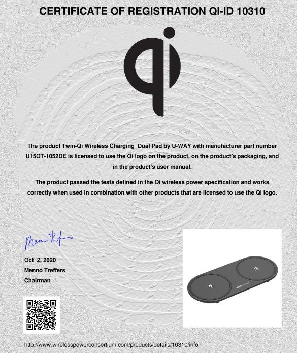 DC 5.0 Jack Wireless Charging Dual Pad Qi Certified Fast Charge
