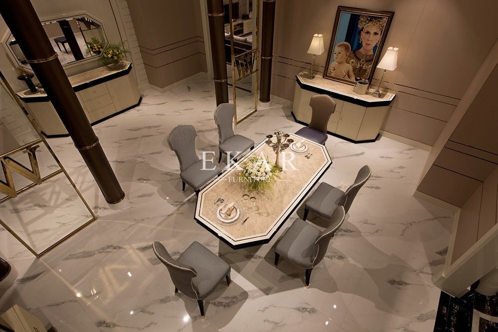 Home Furniture Modern 6 Chair Marble Dining Table Set W005D1C