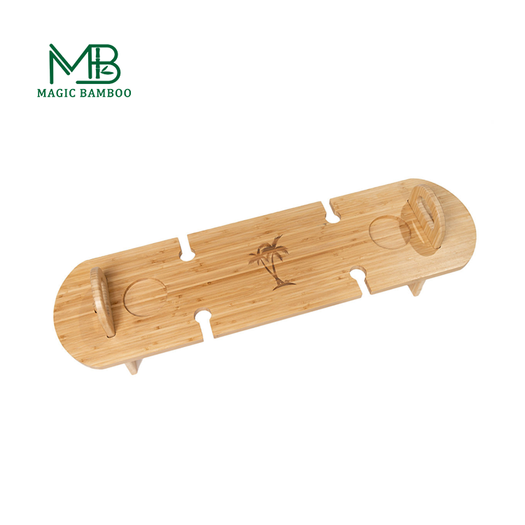 Outside Portable Bamboo Picnic Table For Wine Eco Friendly