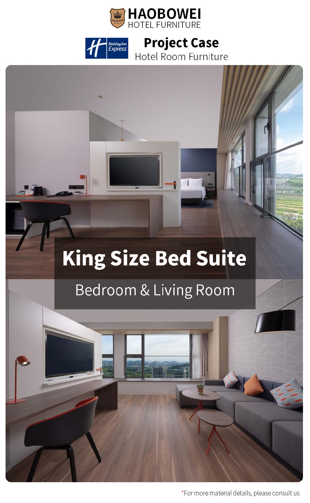 Four Star Hotel China Modern Style Standard King Size Bedroom Furniture Set