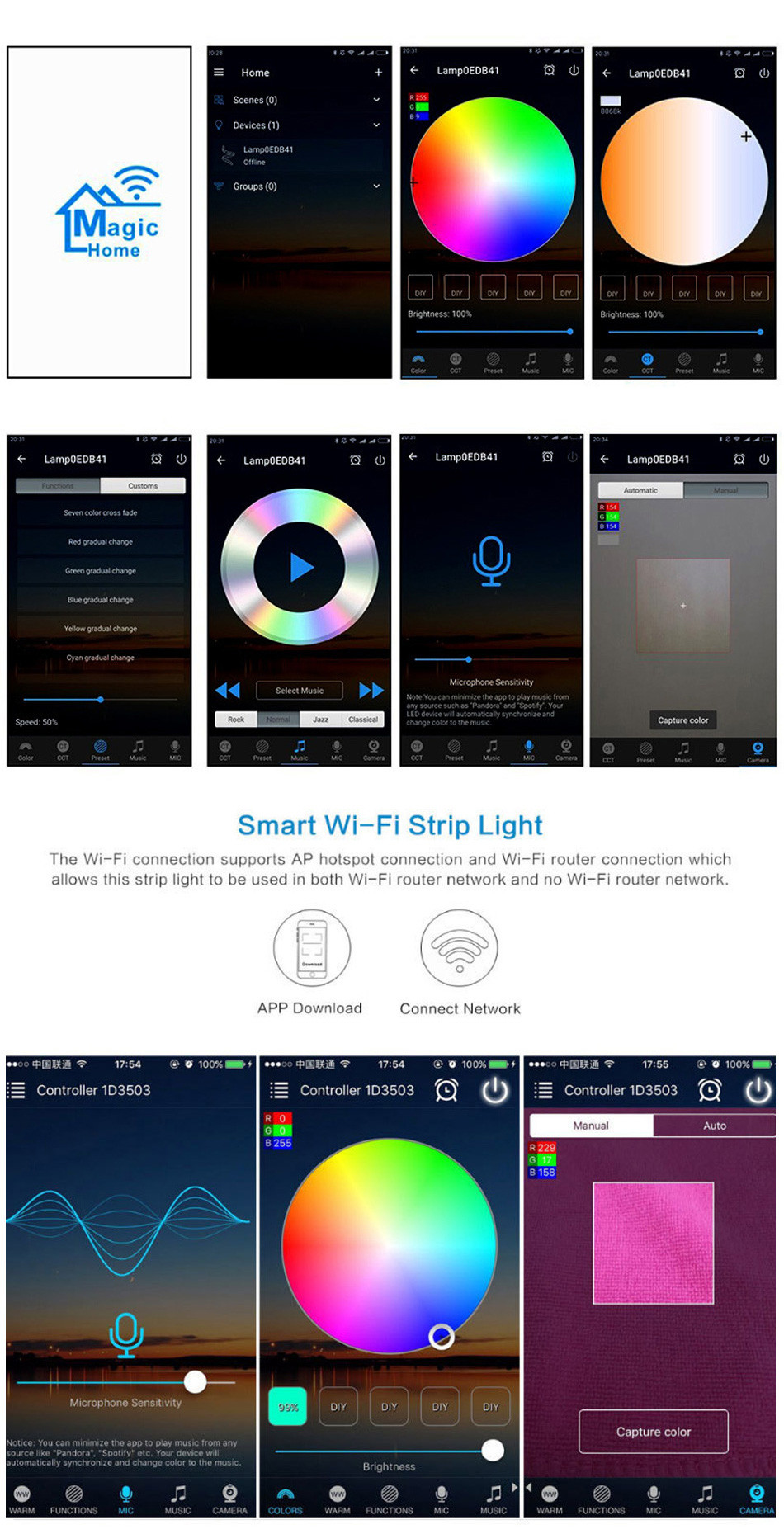 6.5 FT WiFi RGB Smart LED Light Strip Music Sync App Smart Life