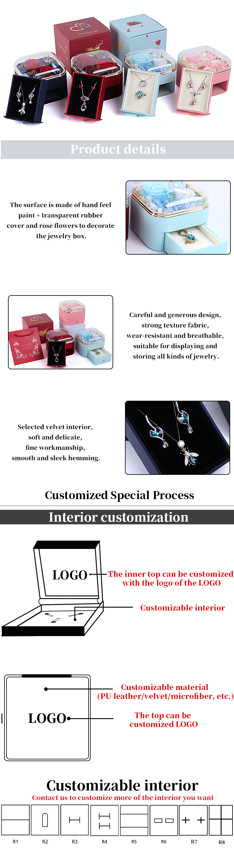 Customized Size Flower Drawer Jewelry Box Rose Design For Valentine'S Day Gift