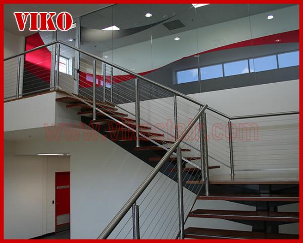 Steel Cable Stair VK68SC TreadAmerican Oak Aluminum Baluster Glass Handrail 304