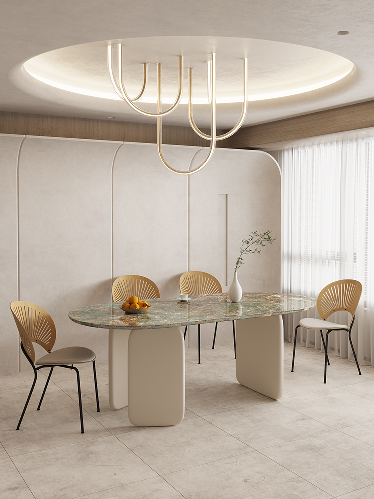 Ellipse Shape Contemporary Marble Dining Table 6mm Grey 160*85*75