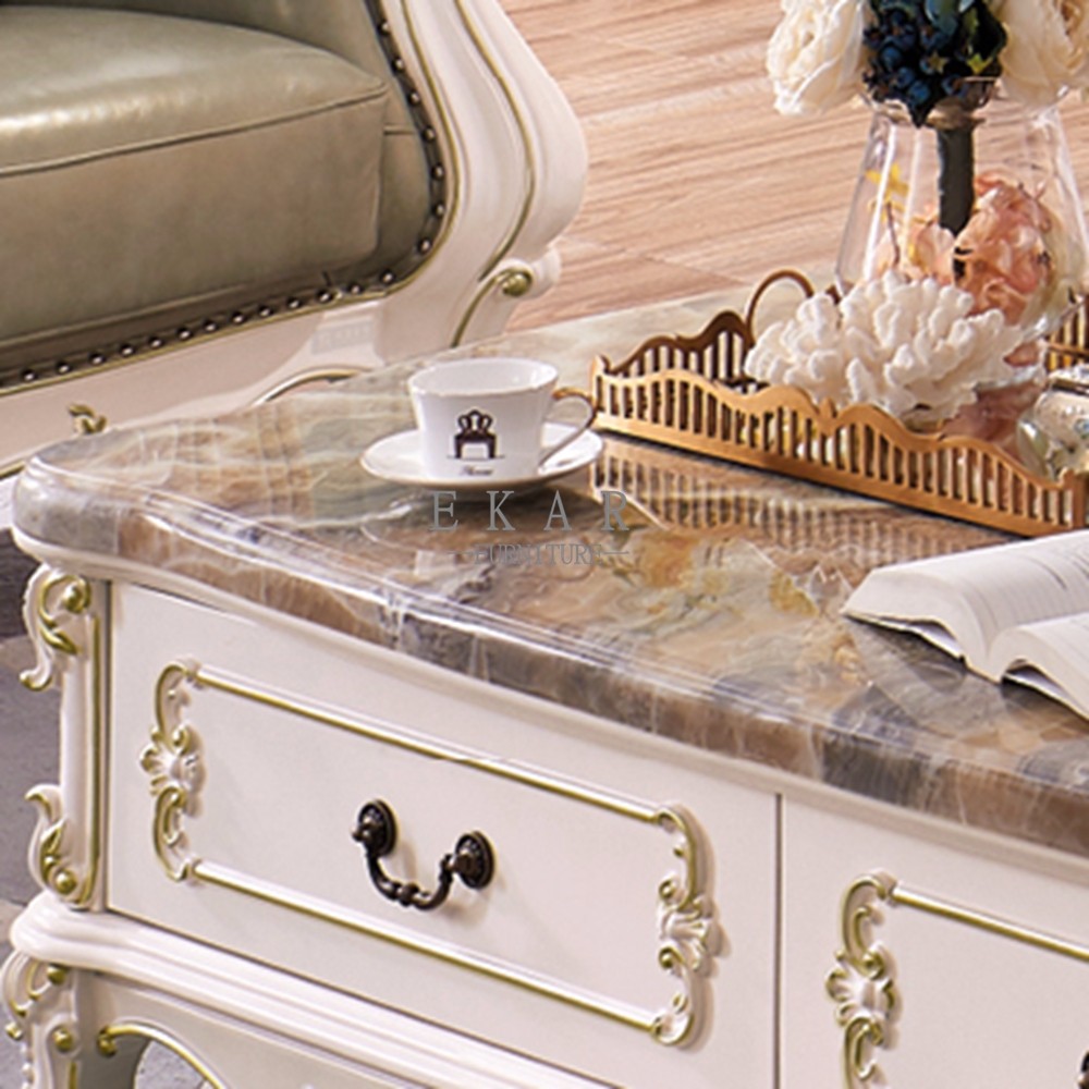 Marble Top Storage Living Room Wooden Coffee Table
