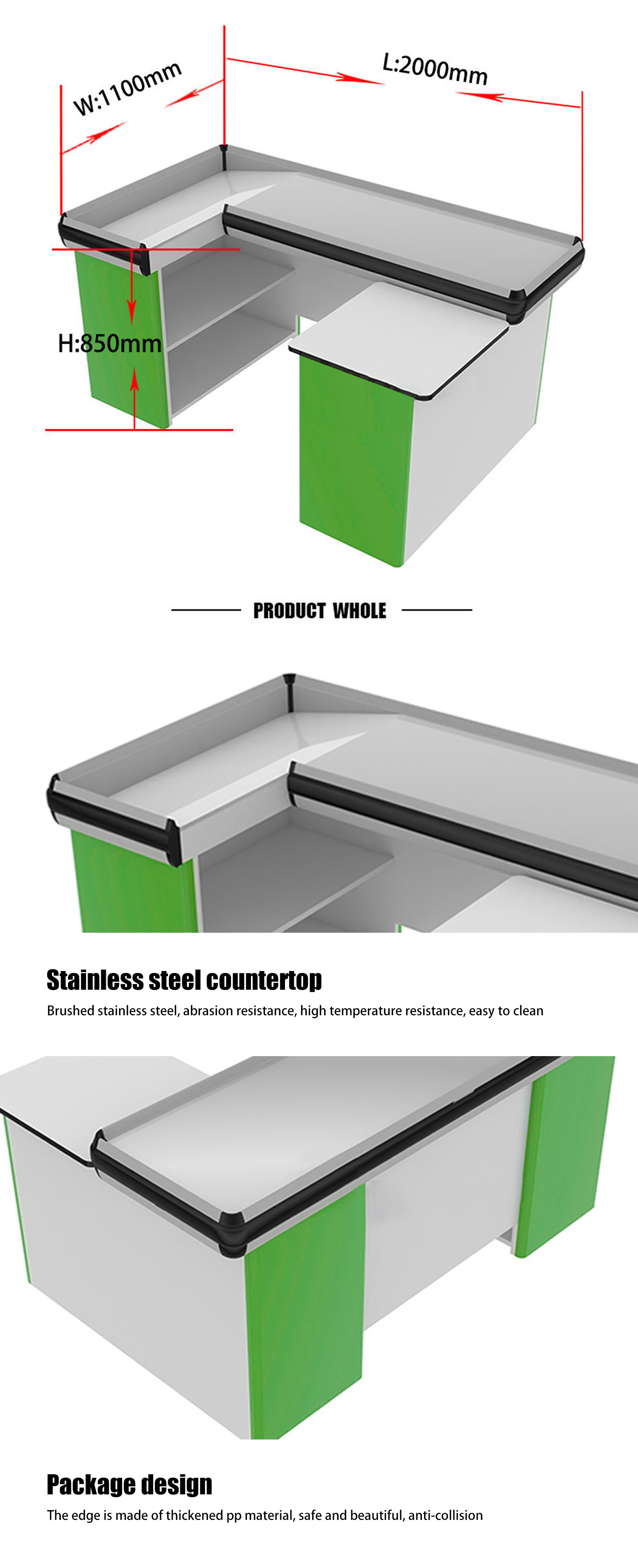 High Durability Cold Rolled Steel Checkout Counter Customized Length 0.8-1.5mm