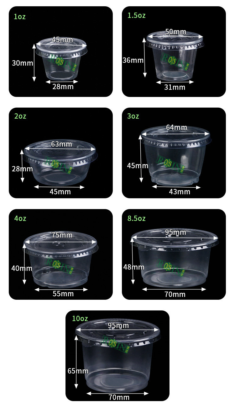 Black PP Disposable Sauce Container Food Grade High Transparency With Lids