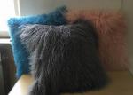 Mongolian Lamb Fur Throw Pillow Dark grey Long Curly Sheep Fur Cushion Cover