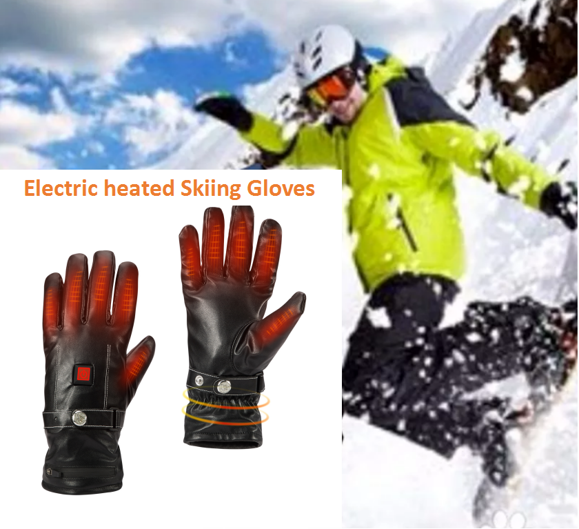 Leather Men Electric Rechargeable Heated Gloves For Outdoor Sports Skiing