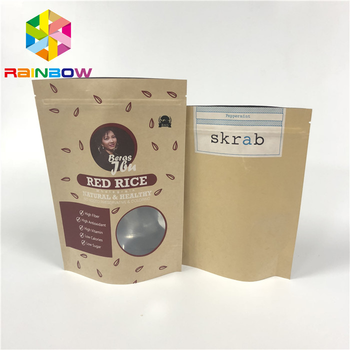 Doypack Laminated Aluminum Foil Zip Kraft Paper Pouches For Packaging Rice Body Scrub