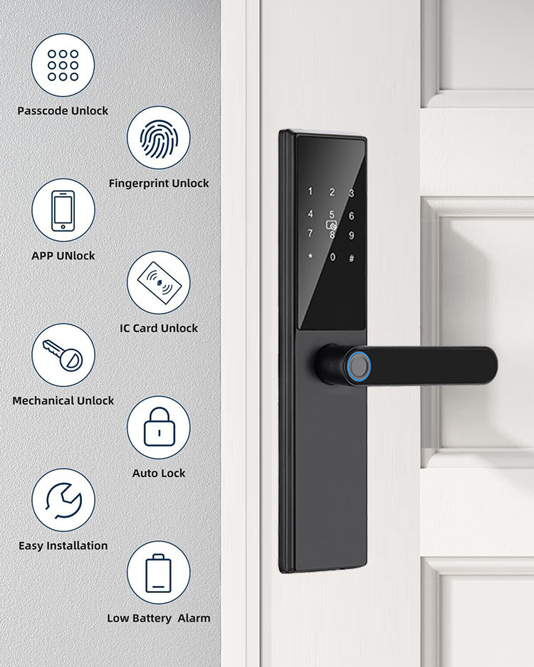 6 in 1 Multiple Functions Home Security Smart Fingerprint Door Lock with TTlock App