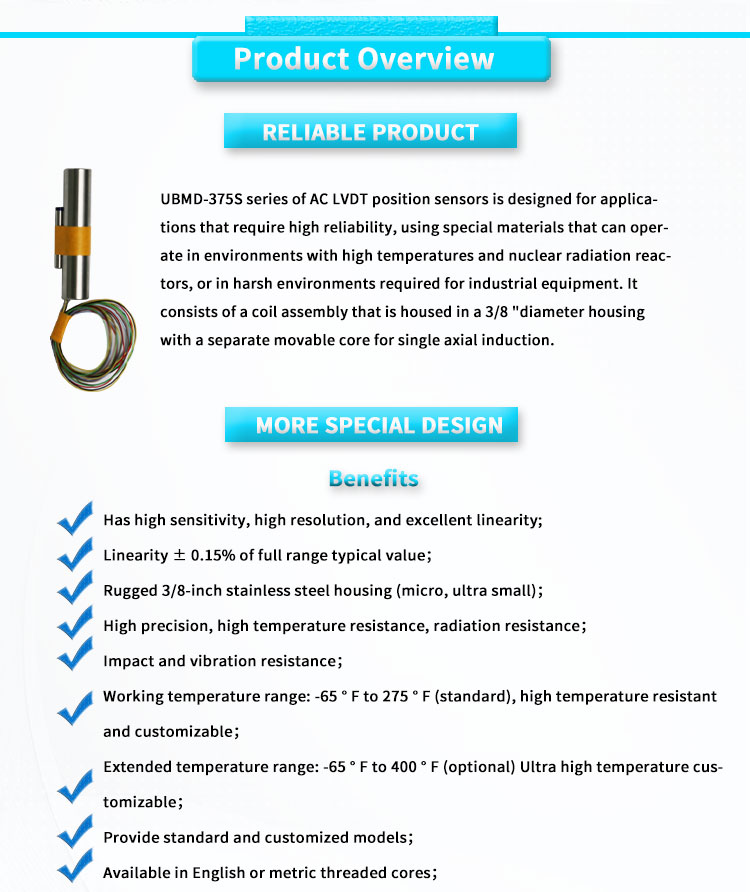 Automation Linear Displacement Sensor LVDT UBMD-375SY UNIVO Material Testing Industrial Grade