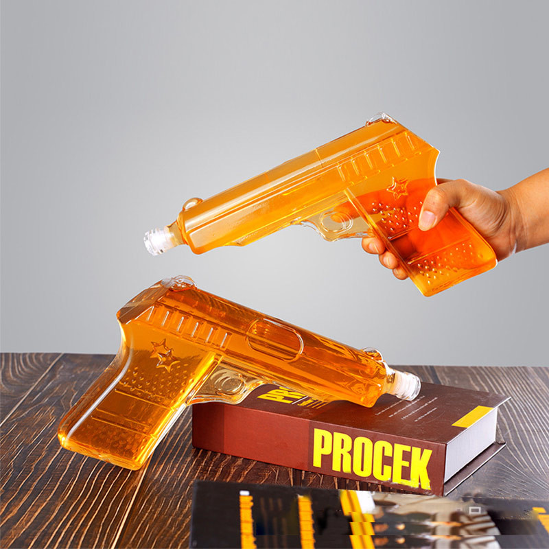 Clear 500ml Hand Gun Shape Glass Whisky Bottle 26cm Length