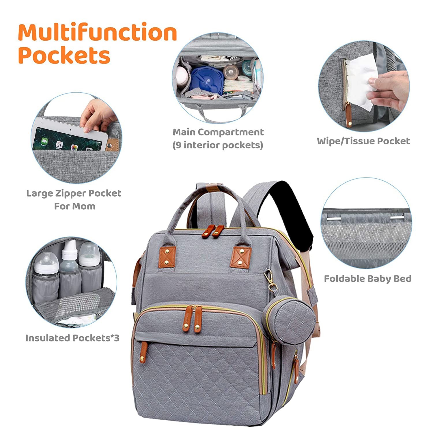 Customized Mommy Bag With Adjustable Strap And Crib For Baby