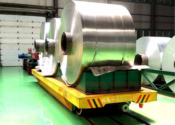 Railway electric flat bed trailer for steel foil coils handling with V-frame