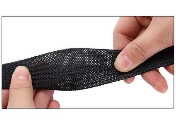 15mm Heat Resistant Wire Sleeve , Expandable Braided Sleeving Black For Cable