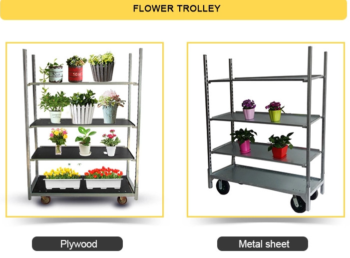 Metal Wire Mesh Dutch Flower Seedling Cart With 4 PP Wheel