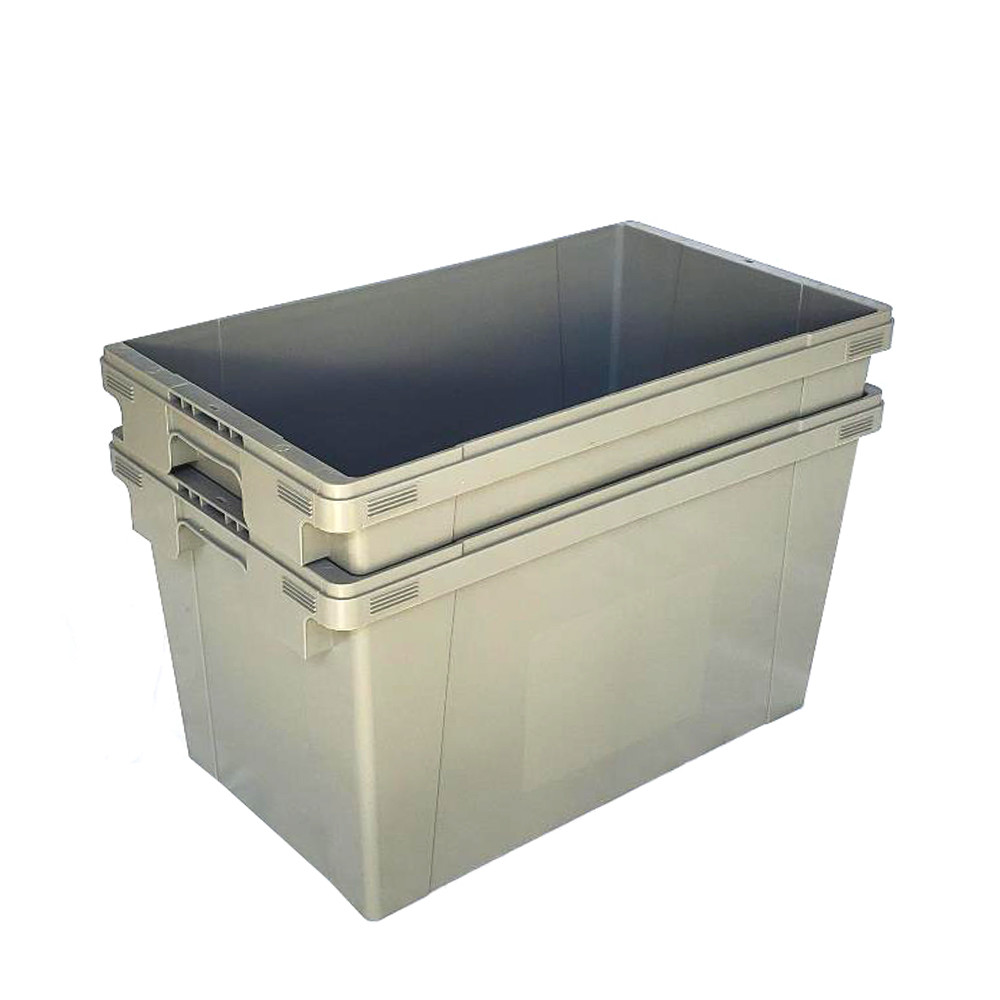 Solid Nestable Crate Wholesale Industrial Storage Moving Crate Attached Lid Container