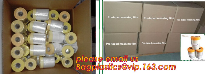 Disposable PE pre-taped self static cling masking film, Cover mask plastic drop film PE protection film with tape, BAGEA