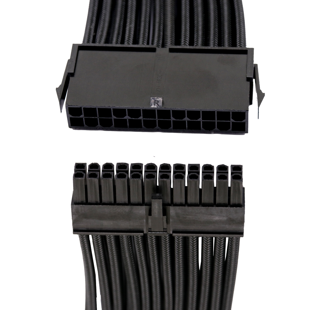 Power Supply Cable Extension Braided Sleeved 24pin Arc Black+Blue+Grey computer power cord 300mm Psu extension