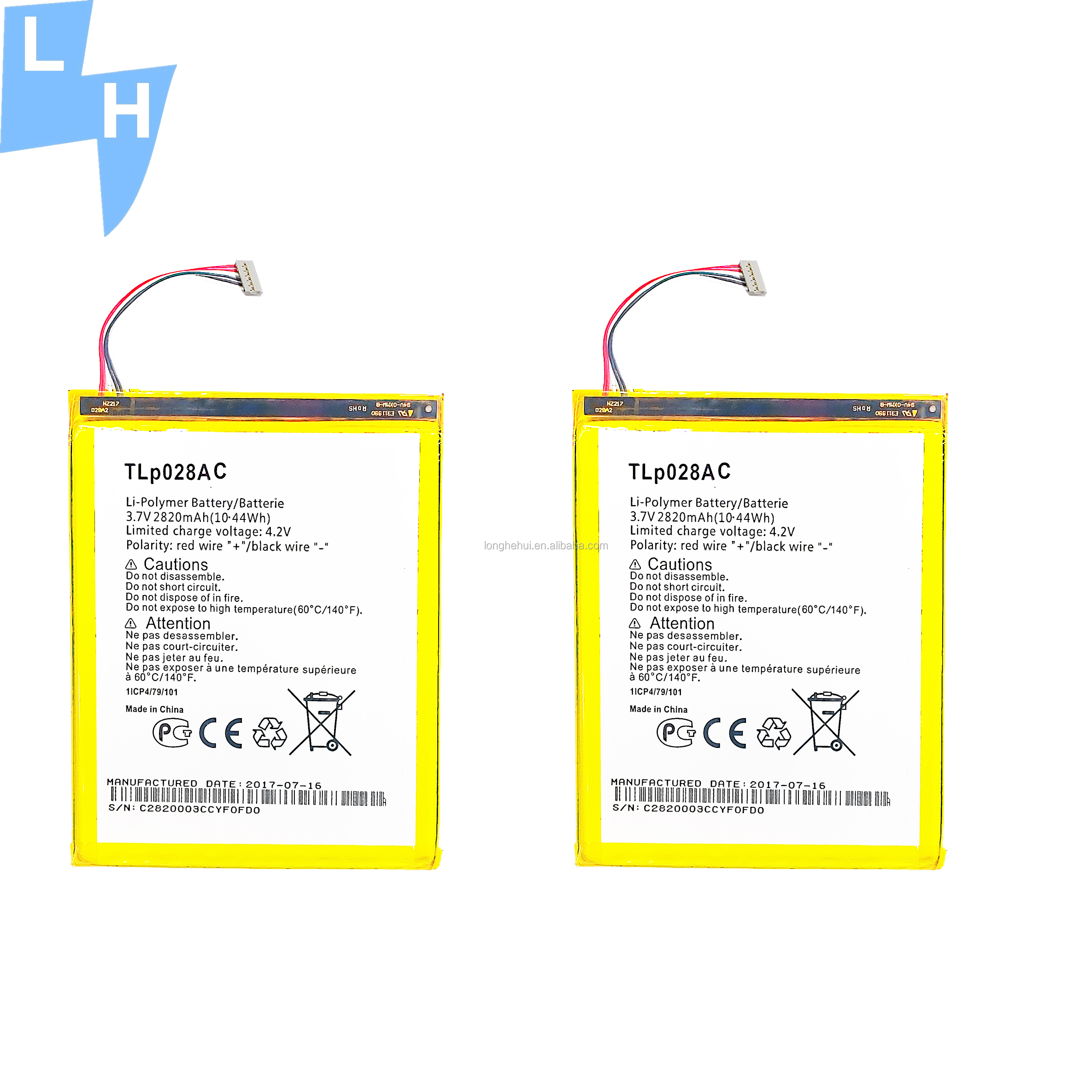 Stock 2820mAh TLP028A2 Mobile Phone Battery for Alcatel Neon 1216 OT1216 in White