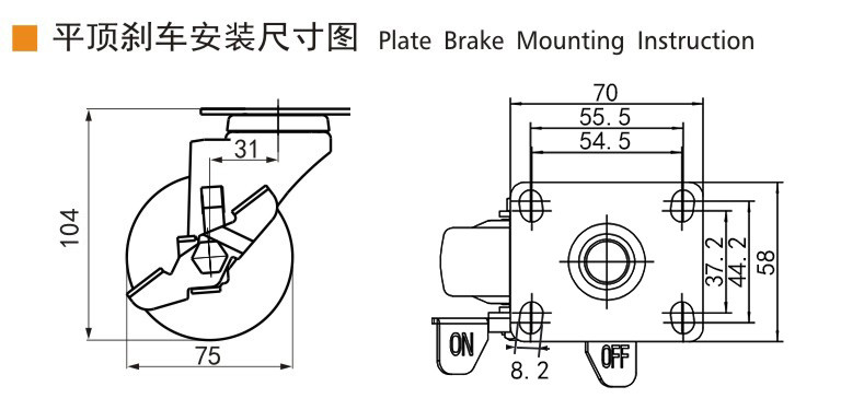 80kg load Light Duty Casters Zinc Coating 3 Inch Swivel Casters 363P-76
