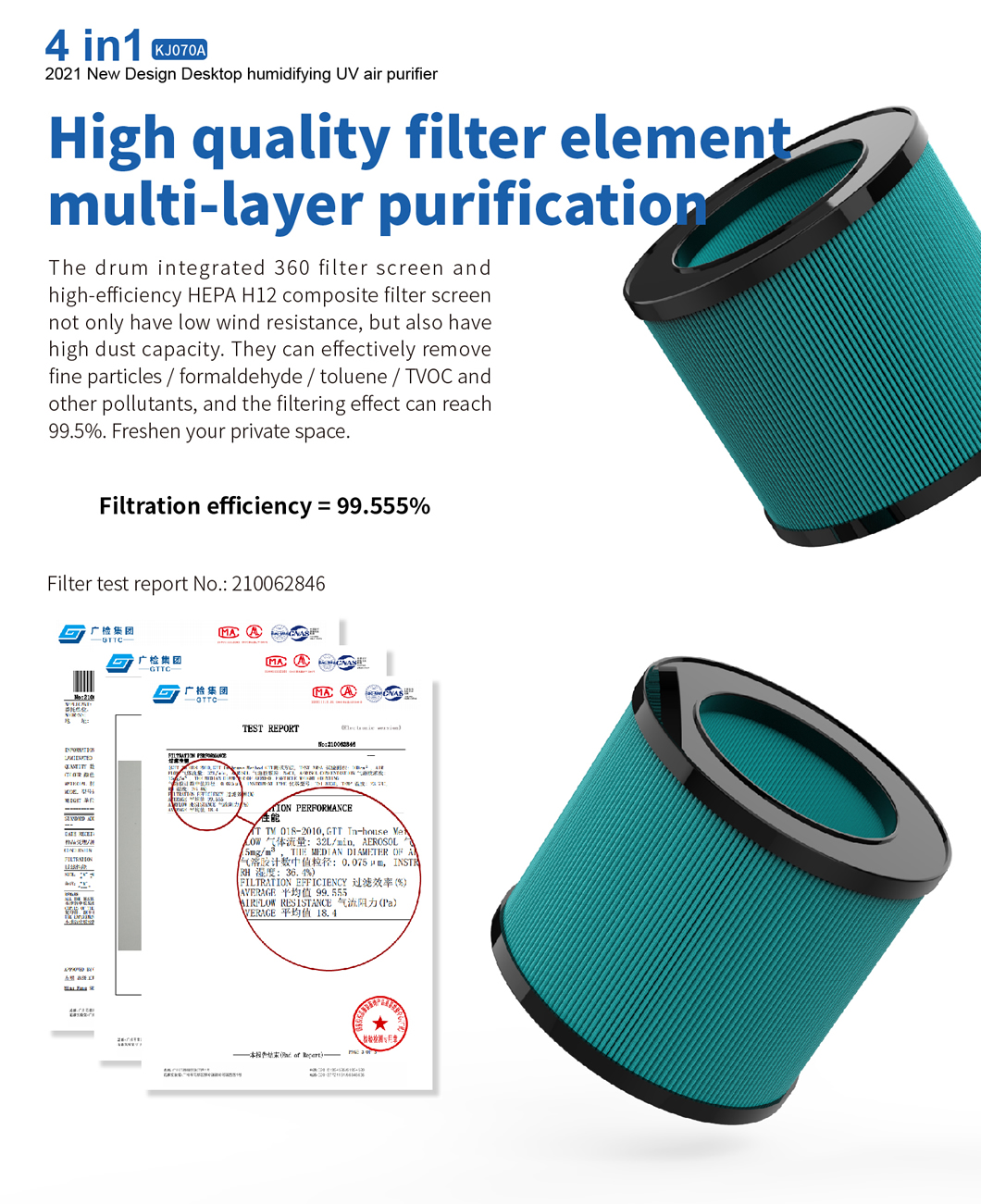 HOMEFISH ABS Smart Portable Desktop Air Purifier With Humidification