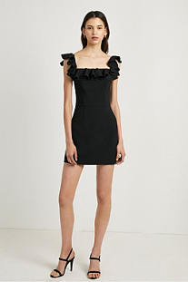 Fashion Black Off Shoulder Dress Sexy Ladies Ruffle