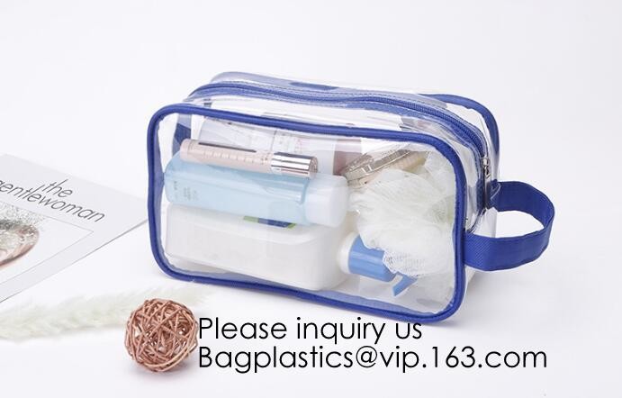 Clear Zipper Pouch with Strap Makeup Bag PVC Cosmetic Pouch,Printing Clear Zip lockk Cosmetic PVC Pouch, bagease, bagplast