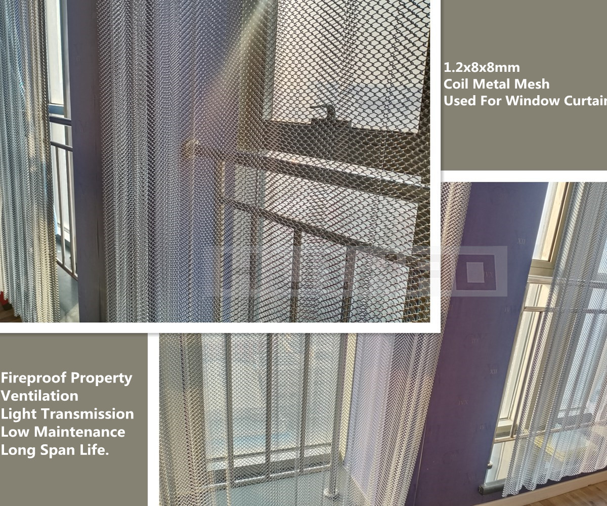 Silver Aluminium Coil Metal Mesh Drapery 1.2x8x8mm As Window Screen Curtains