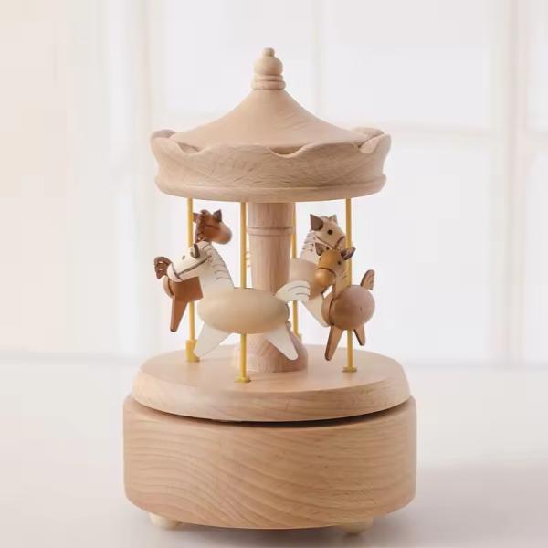 Hot Selling Wooden Carousel Music Box Christmas Birthday Gift for Kids Home