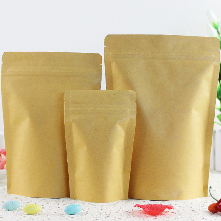 Compostable Brown Stand Up Kraft Paper Zip Lock Bag Aluminum Foil Mylar Doypack Zipper Bag