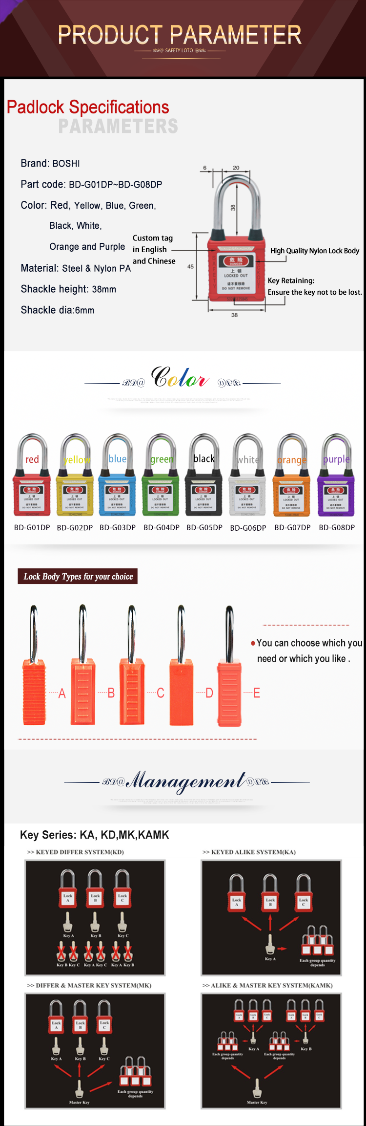 lockout dust-proof safety alike keyed padlock