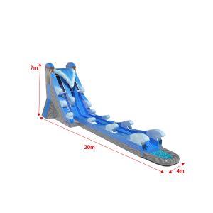 Large Waves Inflatable Water Slides With Long Pool Blue Color