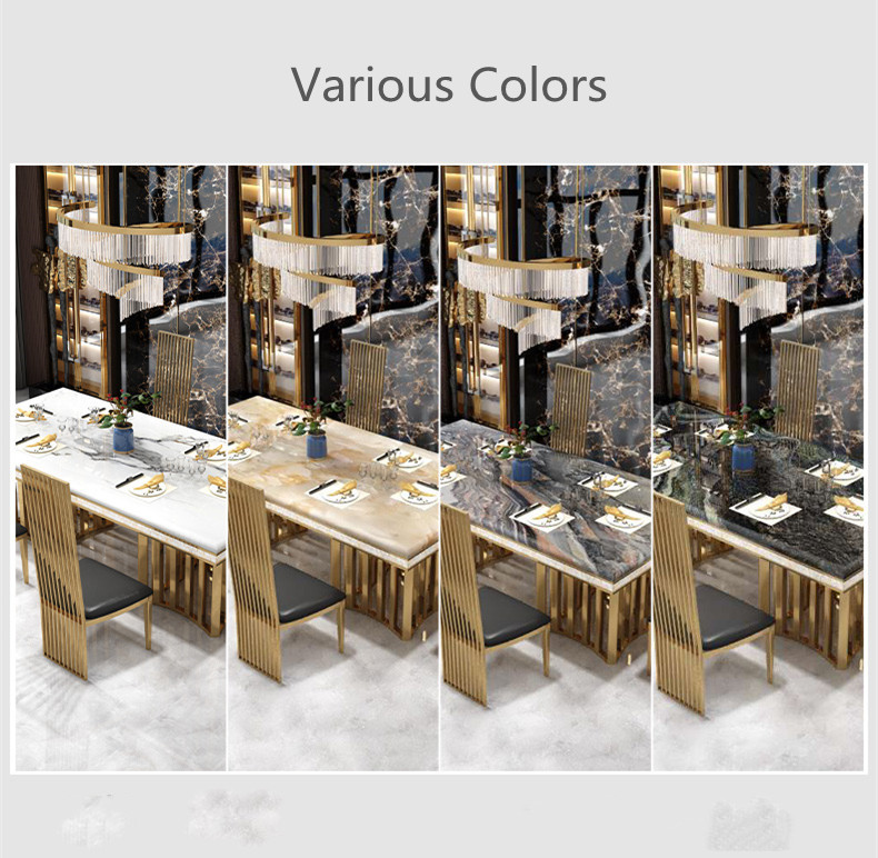 Marble Effect Dining Table And Chairs 200cm Contemporary Stainless Steel Dining Chairs