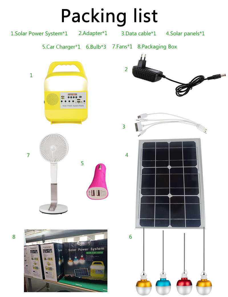 Mini Portable 3pcs Saving Solar Charged Lighting System 3W Energy Panel LED