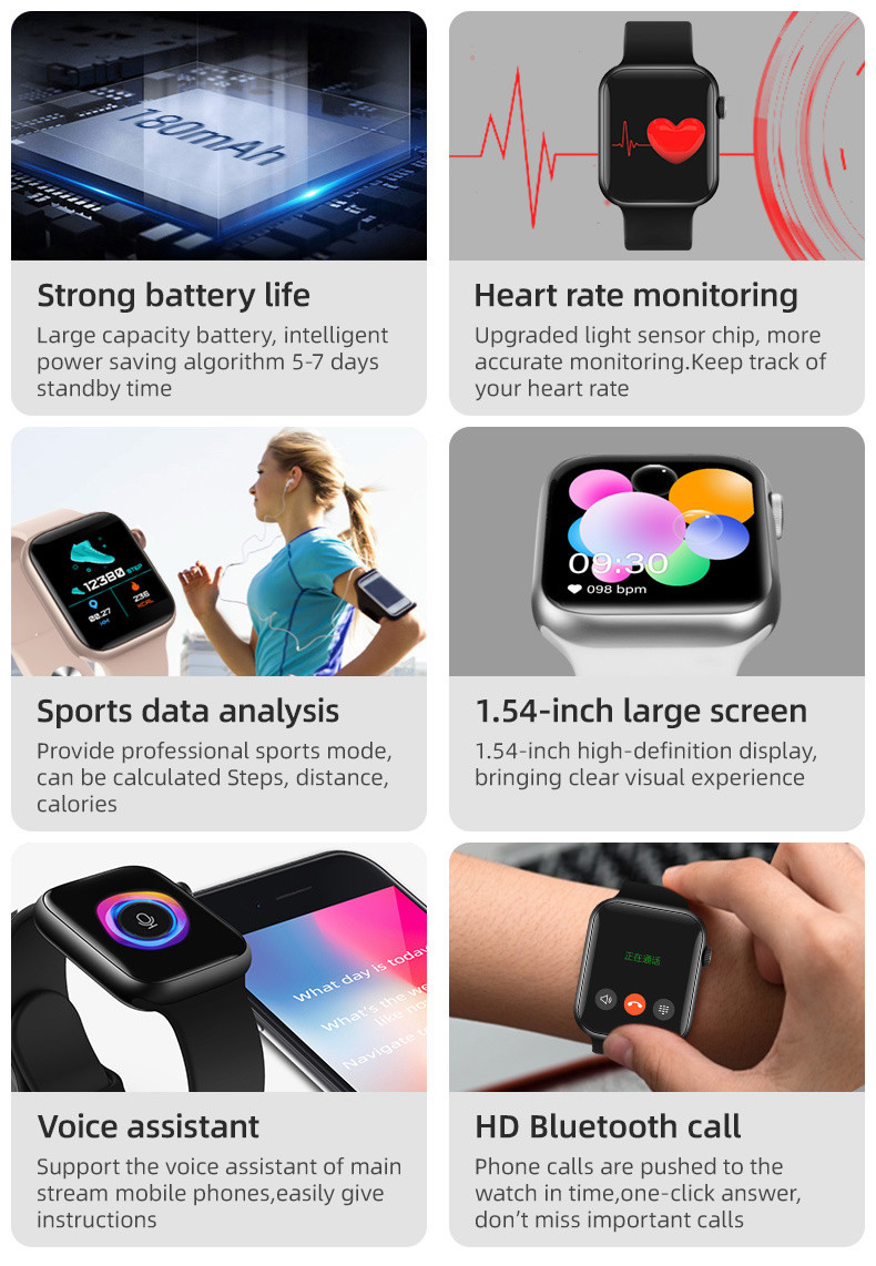 T500 Plus Men Women 1.54inch Touch Screen Call Smartwatch For Android IOS Phone T500+ Pro V T500+ plus HW16 X6 K6 Smart